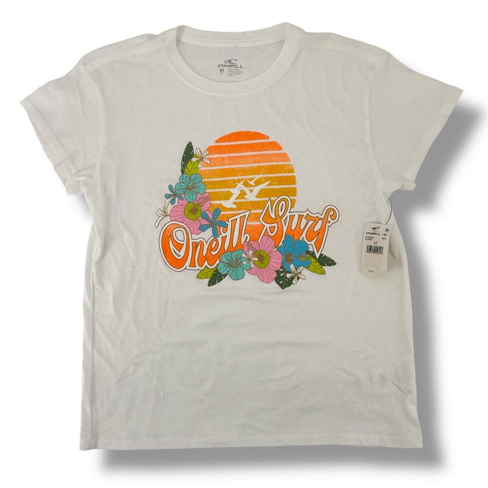O'Neill Surf Hawaiian Sunrise Retro Print T Shirt Girls Size Medium